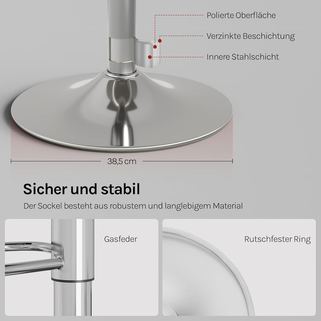 WOLTU BH11gr-1 Design Hocker Barhocker, stufenlose Höhenverstellung, verchromter Stahl, Antirutschgu