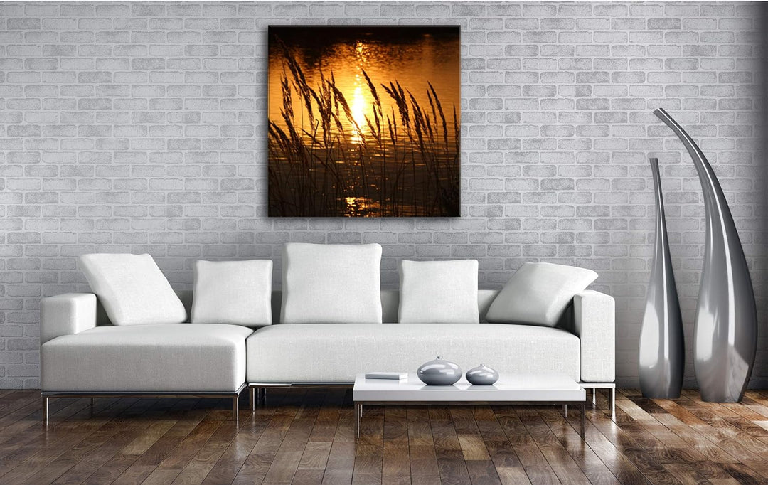deyoli Gräser am Ufer eines Sees Format: 60x60 als Leinwand, Motiv fertig gerahmt auf Echtholzrahmen