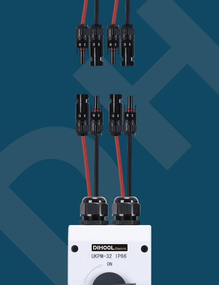 DIHOOL DC Trennschalter 2 Strings PV Anlage mit Generatoranschlusskasten Sicherungsautomat 32A IP66