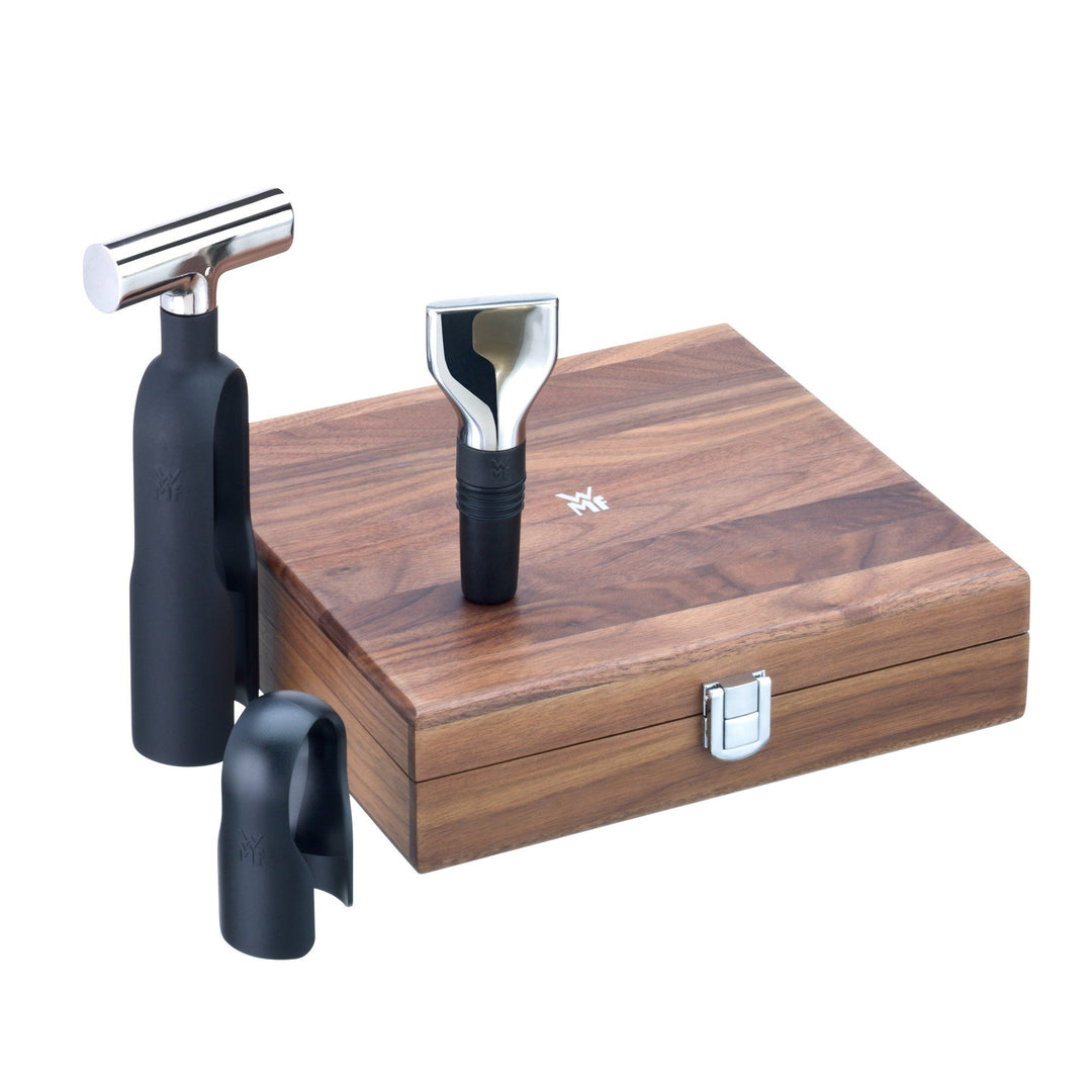 WMF Baric Sommelier Weinset 3-teilig, Korkenzieher, Folienschneider, Flaschenverschluss, in Walnussh