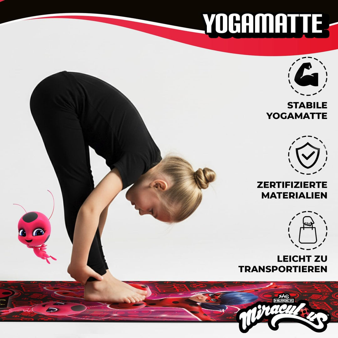 Miraculous Offiziell – Kinder Yoga- & Gymnastikmatte Ladybug & Tikki (60 × 150 × 0,5 cm) – Rutschfes