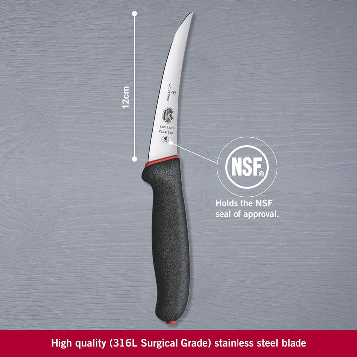 Victorinox Fibrox Ausbeinmesser, Dual Grip, Gebogene, Schmale, Flexible Klinge, Rutschfester Griff,