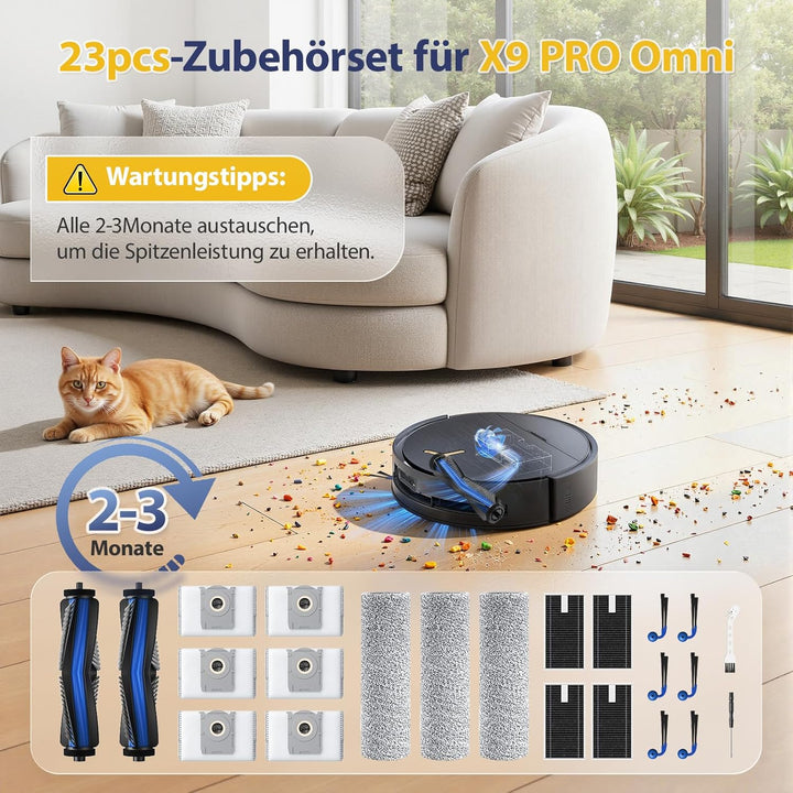 23 Stück Zubehör für ECOVACS DEEBOT X9 PRO Omni Saugroboter,Ersatzteile mit 2 Hauptbürste, 6 Staubbe