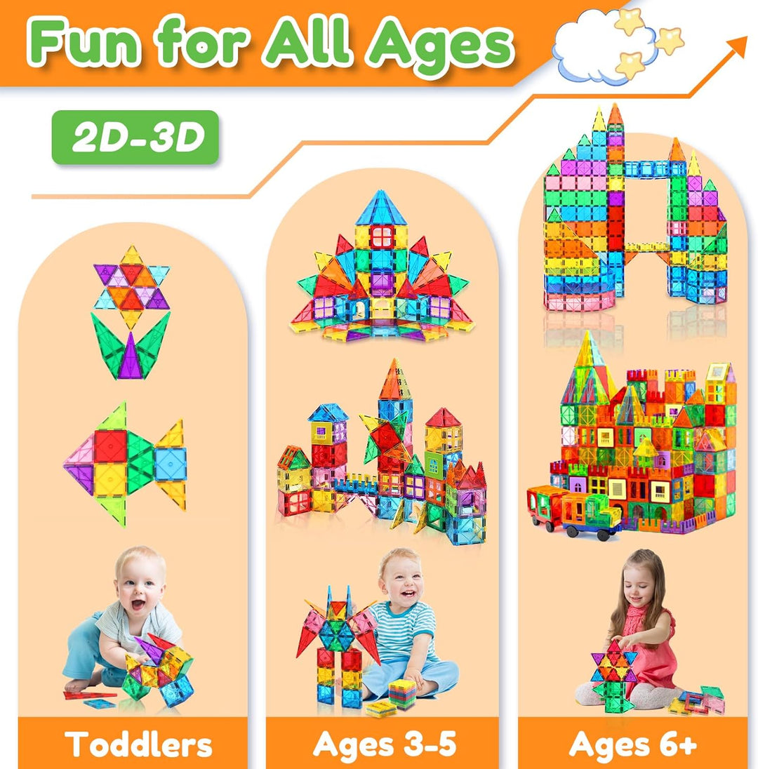 100PCS Magnetische Bausteine mit 2 Autos Magnetbausteine Kinder Magnetspiel Montessori Magnet Bauste