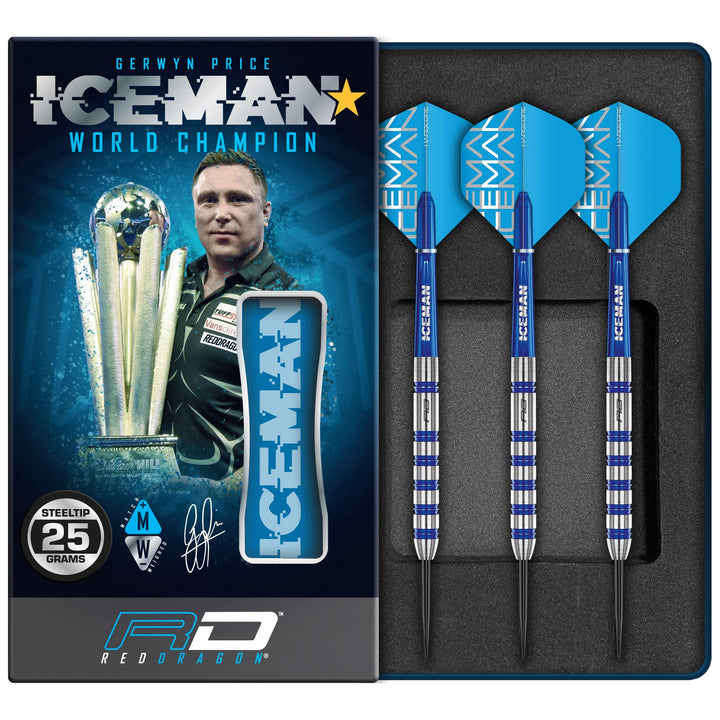RED DRAGON Gerwyn Price Iceman Challenger Professional Tungsten Darts Set with Flights and Stems 25.