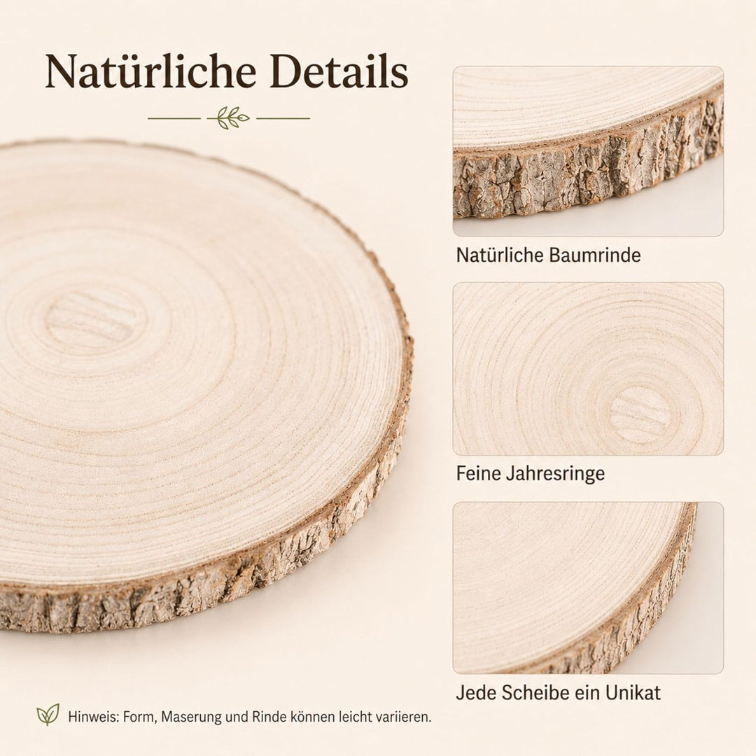 Holzscheiben Rund 20–23 cm 3 Stück Baumscheiben Tischdeko Hochzeit mit Rinde 15 mm Holzplatte Rund f