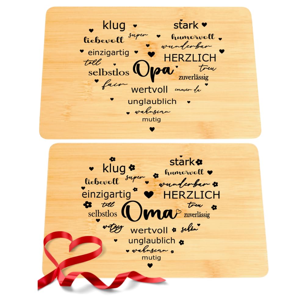 Personalisiertes Frühstücksset, 2er Set Schneidebrett mit Gravur, Geschenke für Oma und Opa, Brettch