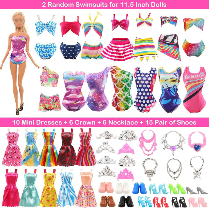 Miunana 47 Kleidung für 30 cm Puppen = 3 Casual Kleider + 2 Kleider + 2 Badekostüme + 3 Brautkleider