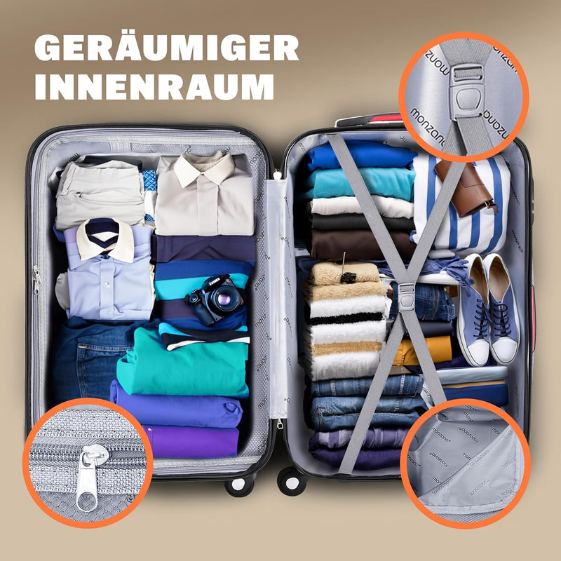 Monzana® Koffer Baseline Handgepäck ABS Hard Case Gehäuse gummierte Rollen Teleskopgriff Zahlenschlo