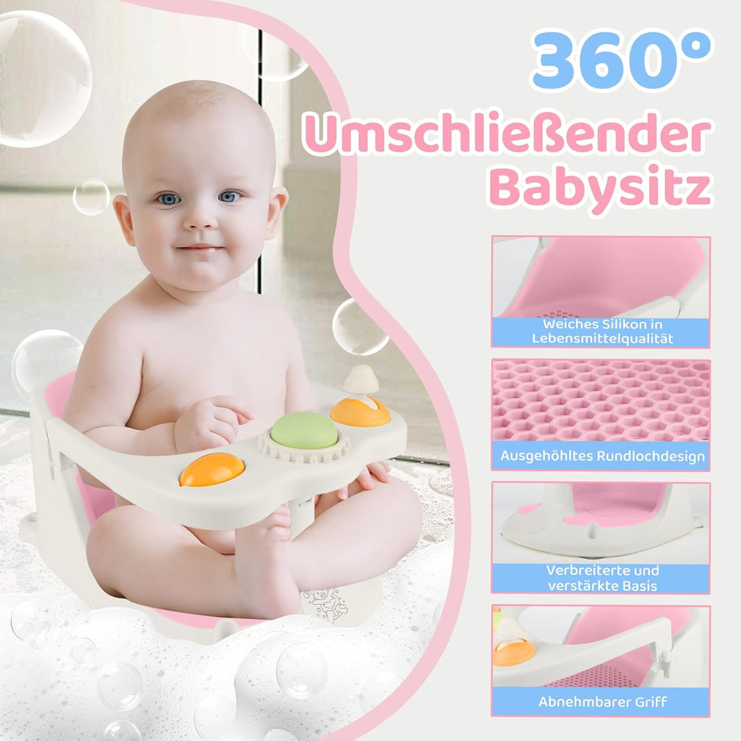 Baby Badesitz ab 6 Monate, Badewannensitz mit 4-starken Saugnäpfen, Rutschfester Badesitz Baby mit S