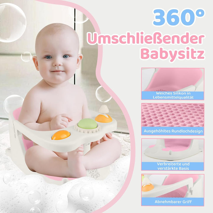 Baby Badesitz ab 6 Monate, Badewannensitz mit 4-starken Saugnäpfen, Rutschfester Badesitz Baby mit S