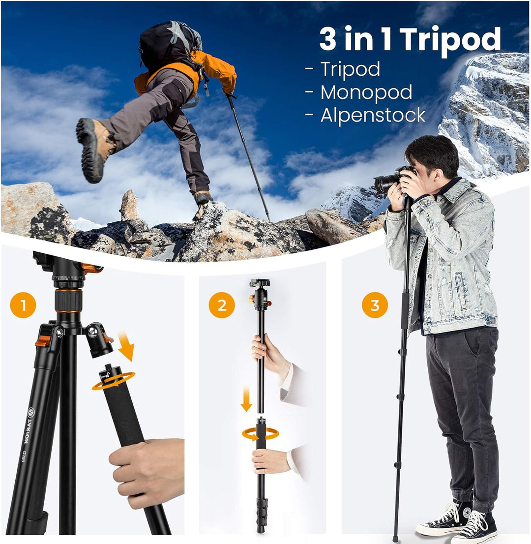 TARION Kamera Stativ mit Transversal Mittelsäule, Aluminium Fotostativ Reisestativ mit 360° Kugelkop