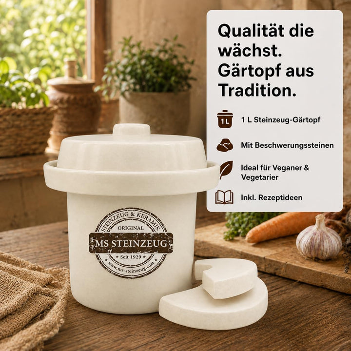Gärtopf Mini Fermentation 1 Liter cremeweiss Milchsäuregärung Konservieren Einmachen gesunde Ernähru