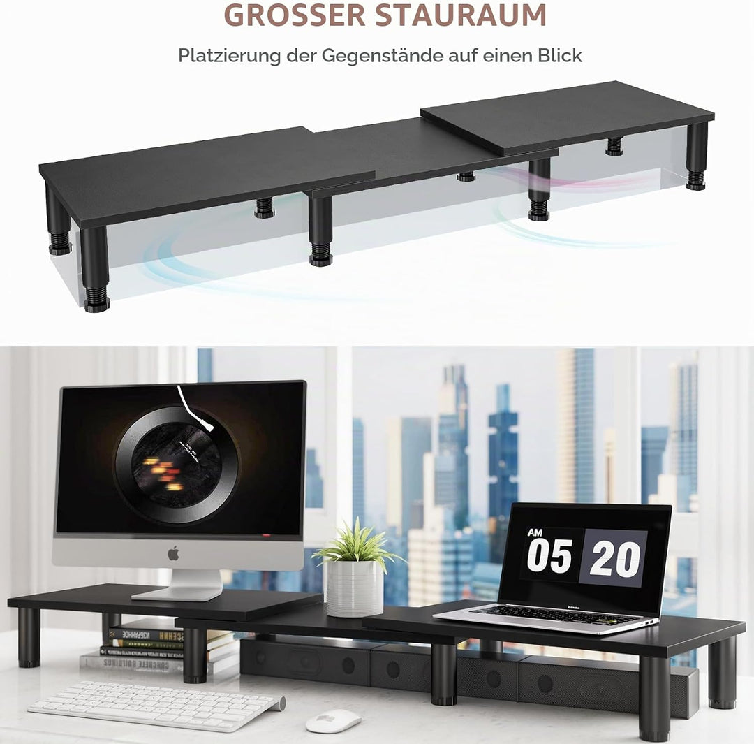 AX WABER Dual Monitor Stand Riser, einstellbare Höhe, Stahlbein, Holz Monitorständer für 2 Monitore