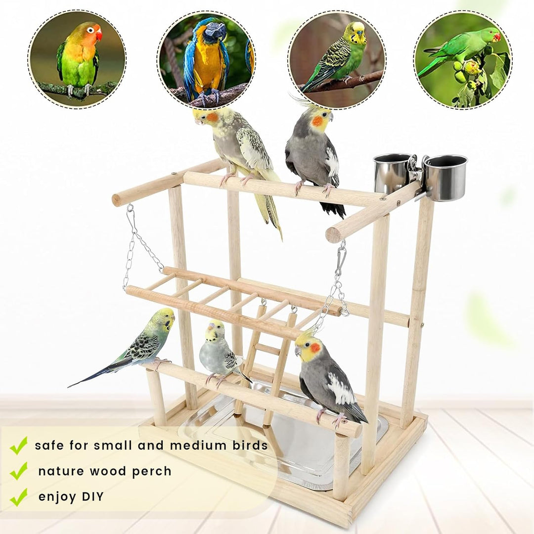 WishesMar Wellensittich Spielplatz Vogel-Spielplatz mit Feeder-Cup Spielzeug Leiter Erklimmen Schauk