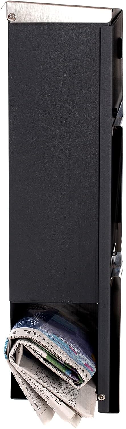Design Briefkasten mit Zeitungsrohr Stahl 45 cm hoch in Edelstahl Wandbriefkasten mit Befestigungsma