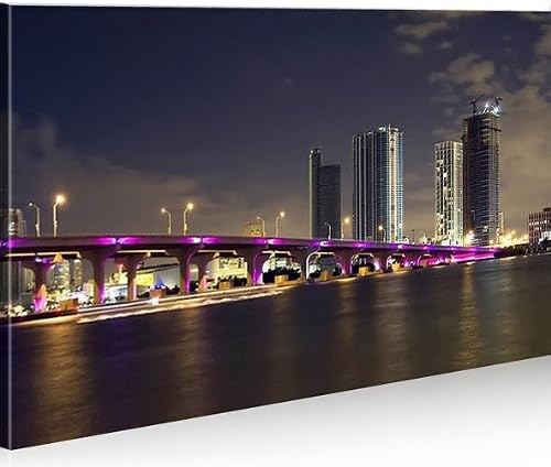 islandburner Bild Bilder auf Leinwand Miami Bridge 1p XXL Poster Leinwandbild Wandbild Dekoartikel W