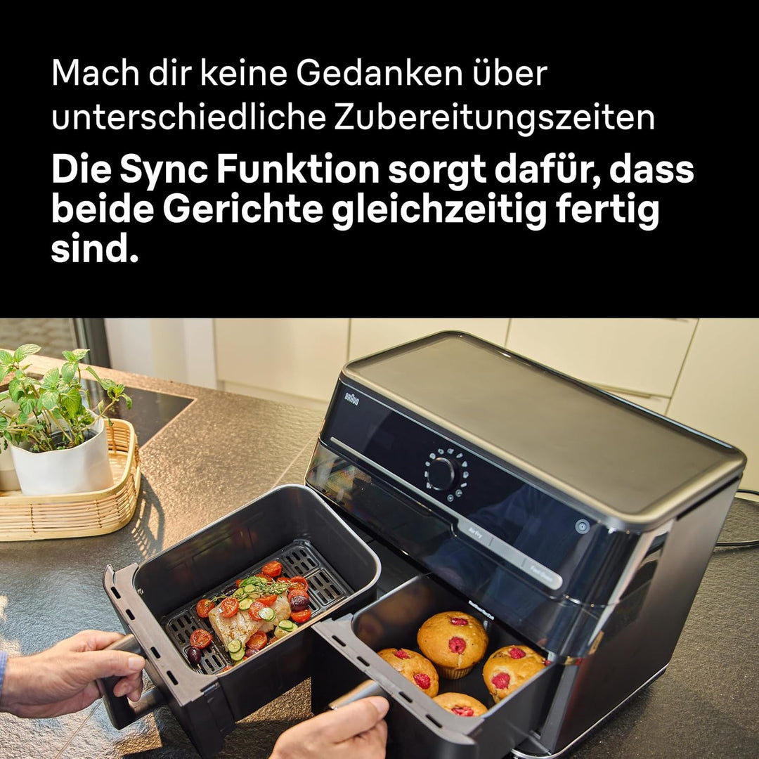Braun TwinCook 5 – 2-in-1 Heissluftfritteuse 10L, Dual-Zone Airfryer mit Sync &amp; Match Funktion, Real