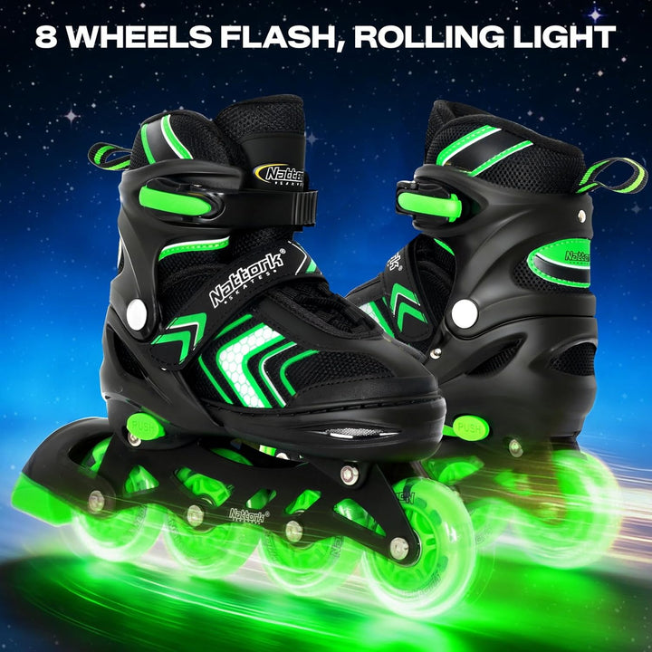 Nattork Inliner für Kinder Verstellbare Inline Skates, 4 Grössen Kinder Inline Roller Skates mit Bel