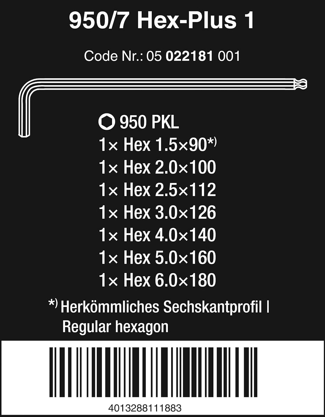 Wera 950 PKL/7 SM N Winkelschlüsselsatz, metrisch, gestellverchromt, 7-teilig, Wera 05022181001