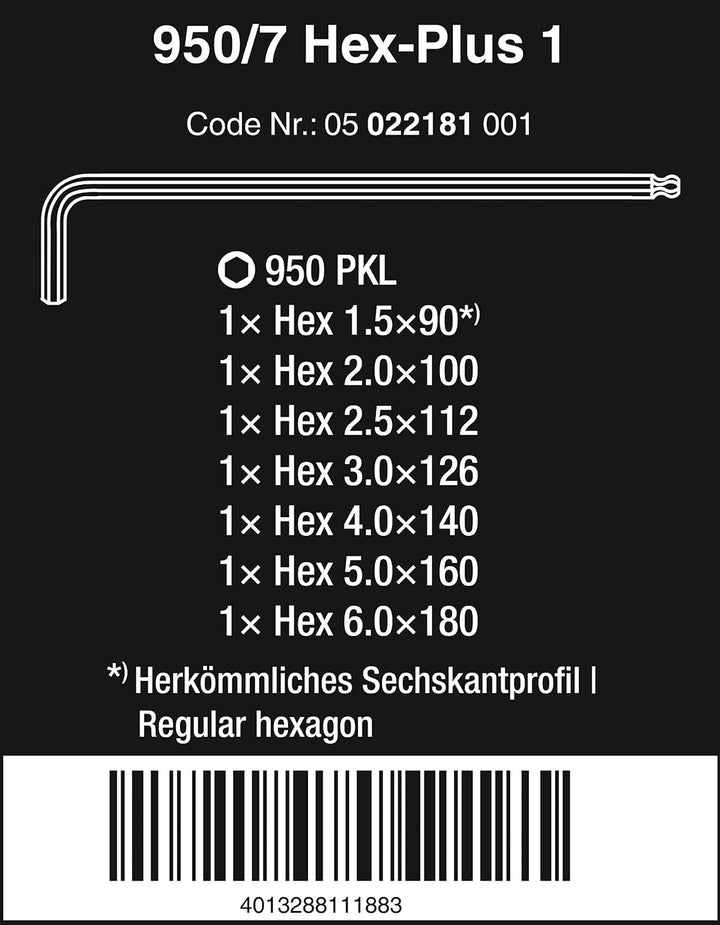Wera 950 PKL/7 SM N Winkelschlüsselsatz, metrisch, gestellverchromt, 7-teilig, Wera 05022181001