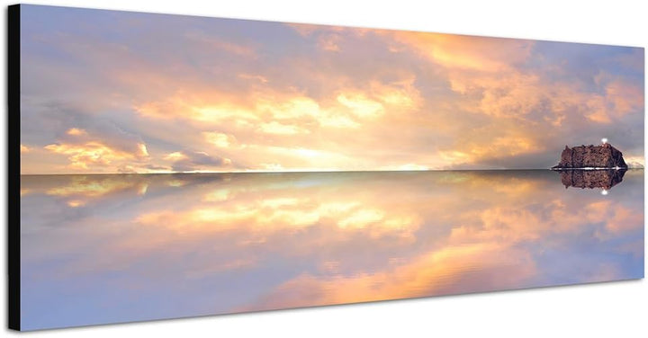 Paul Sinus Art Panoramabild auf Leinwand und Keilrahmen 150x50cm Meer Horizont Wolkenhimmel Spiegelu