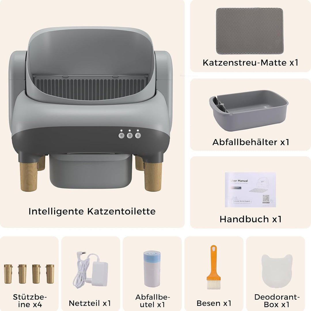 GTPLAYER Katzenklo Selbstreinigend, Selbstreinigende Katzentoilette mit Offenem Design, App-Steuerun