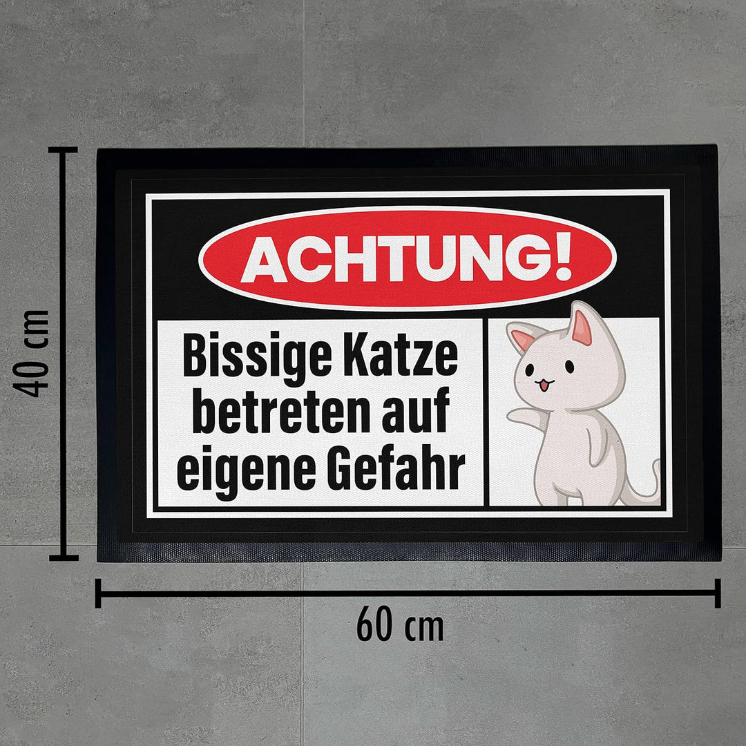 Trendation - Achtung Bissige Katze Fussmatte Geschenk Katzenbesitzer Lustige Fussmatte 60x40 cm Katz