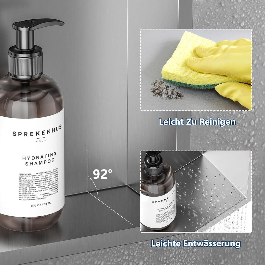 Neodrain Wandnische Dusche 90 x 30cm 304 Edelstahl Duschnische Einbaunische Lagerung für Badezimmer,