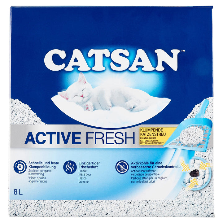 Catsan Active Fresh – Katzenstreu aus Naturton mit Aktivkohle – Effektive Bindung von Geruch und Feu