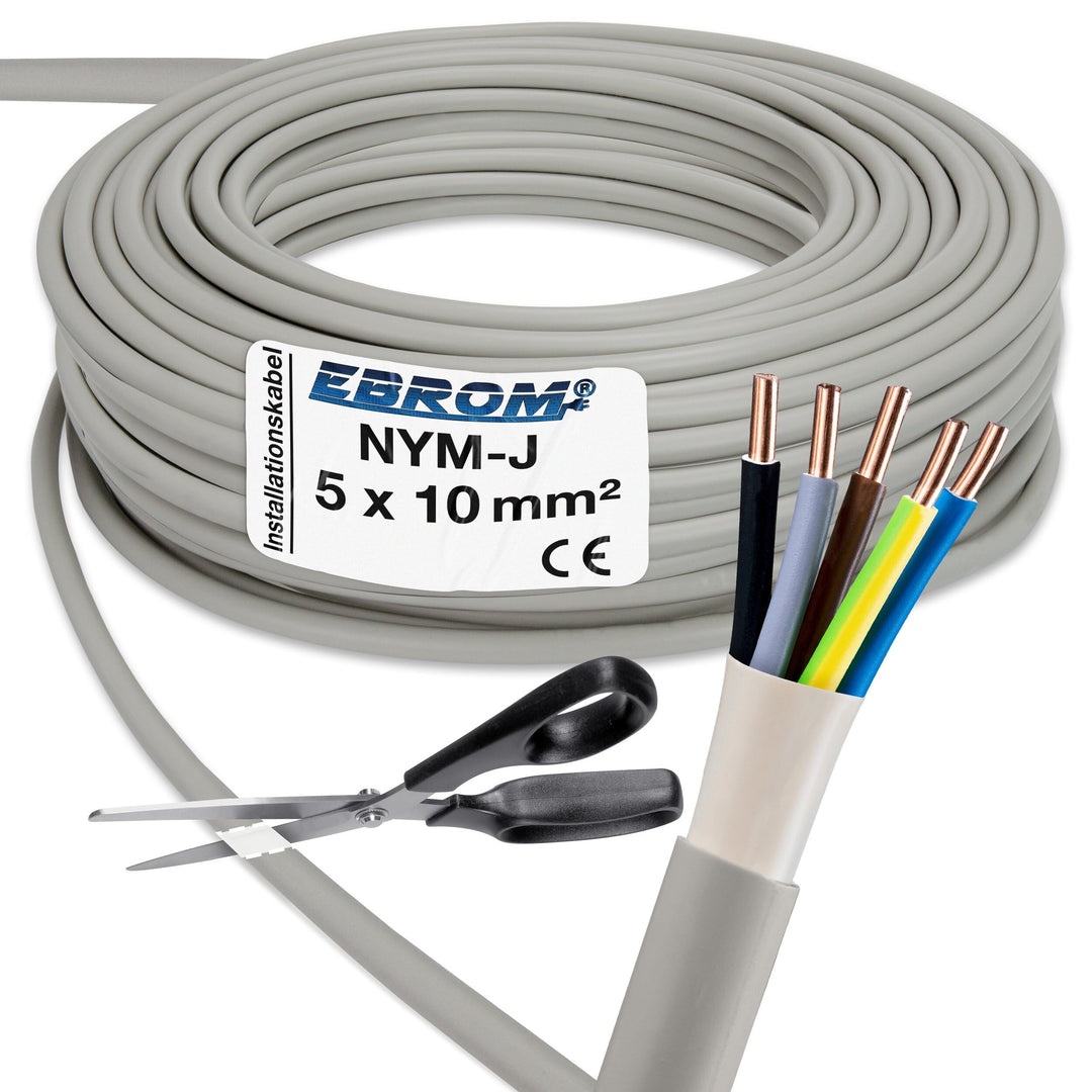 EBROM NYM-J 5x10 mm² Mantelleitung Installationskabel grau - Länge: 30 m 30m, 30m