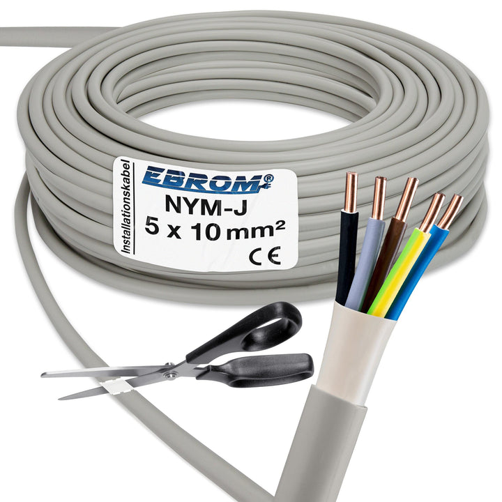 EBROM NYM-J 5x10 mm² Mantelleitung Installationskabel grau - Länge: 30 m 30m, 30m