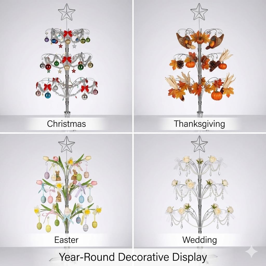 HOHIYA Metall Weihnachten Ornament Display Baum drehbarer Ständer 119,4 cm (Silber) 47"H Rotating St