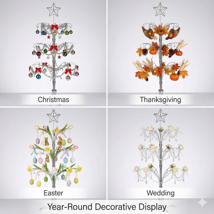 HOHIYA Metall Weihnachten Ornament Display Baum drehbarer Ständer 119,4 cm (Silber) 47"H Rotating St