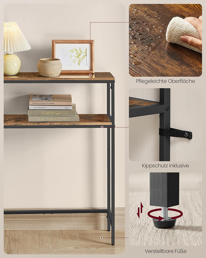 VASAGLE 2er Set Schmale Konsolentische, mit Steckdose, 100 cm 100B cm 2er Set, 100B cm 2er Set