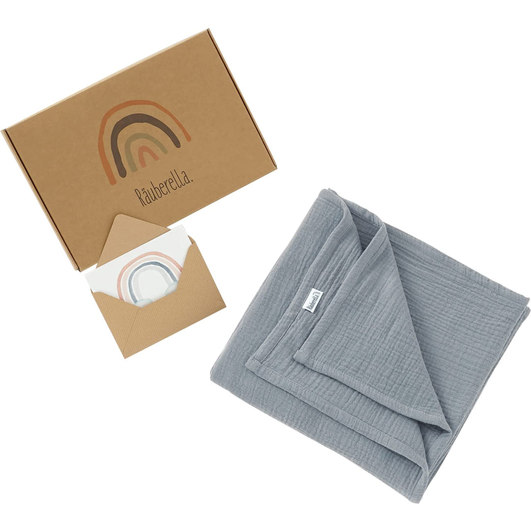 Räuberella ® Original Kuscheldecke 120cm x 120cm Babydecke aus 100% Musselin Bio Baumwolle - Geschen