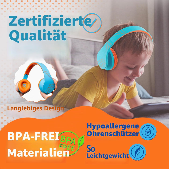 Kinder Kopfhörer, PowerLocus KinderKopfhörer Bluetooth mit 85dB Lautstärkebegrenzung, Faltbar mit Tr