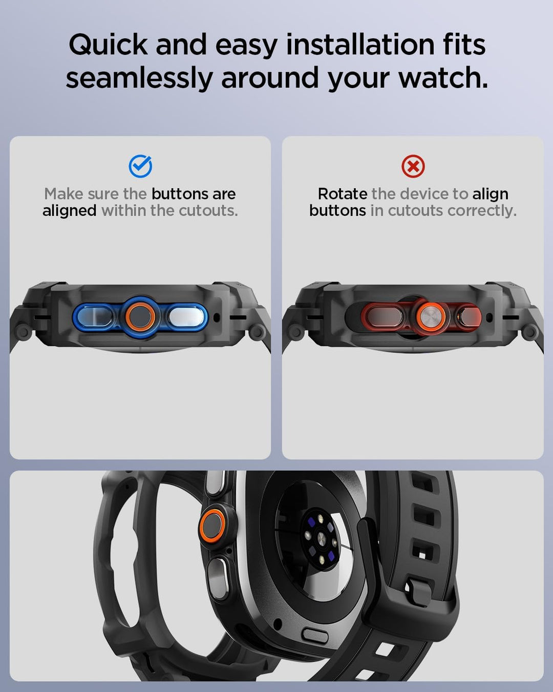 Spigen Rugged Armor Pro Hülle mit Band für Samsung Galaxy Watch Ultra 2 | TPU-Unibody-Hülle mit Armb
