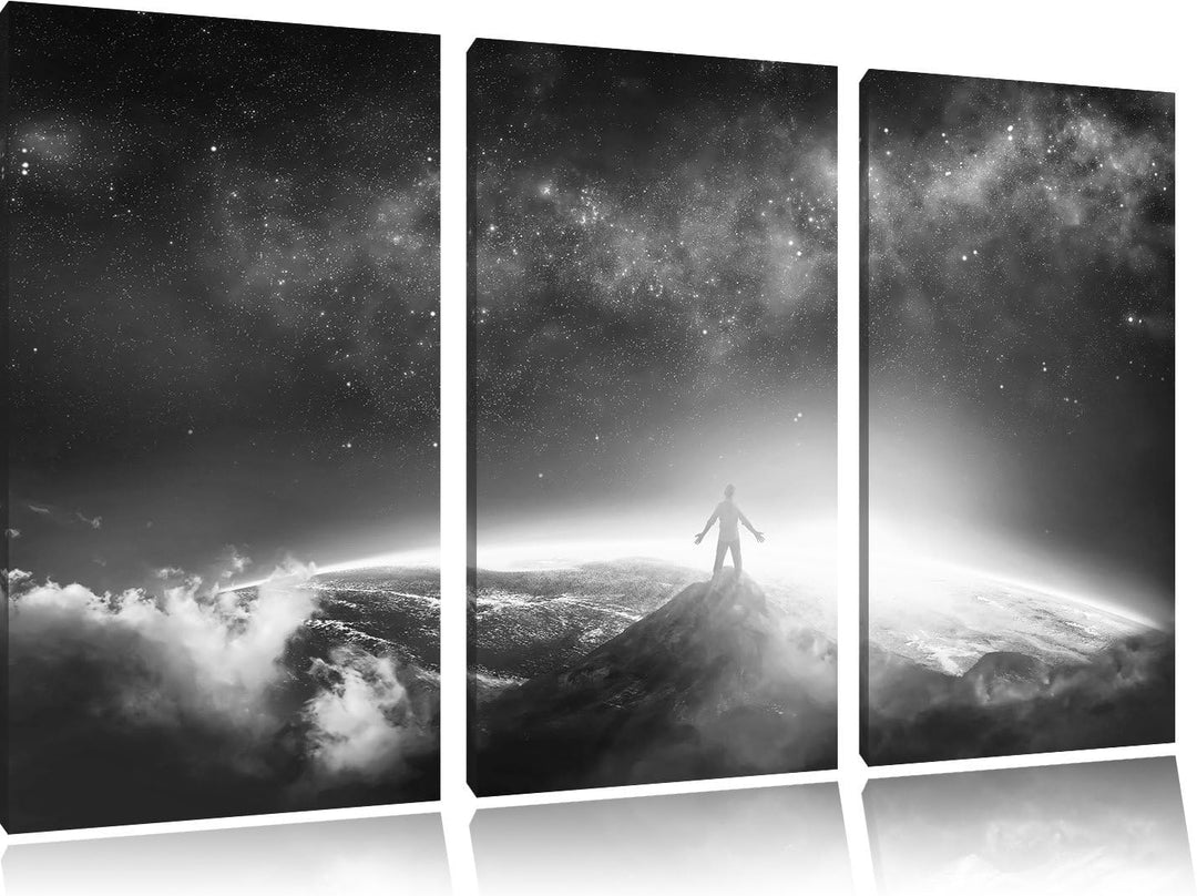 Pixxprint der Mann auf dem Berg als Leinwandbild | Grösse: 3 Teilig (120x80) | Wandbild| Kunstdruck