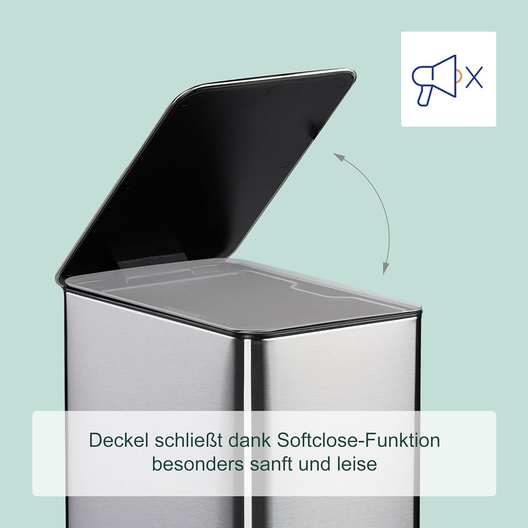 Relaxdays Kosmetikeimer, 10 Liter, Absenkautomatik, entnehmbarer Inneneimer, Bad Mülleimer mit Decke