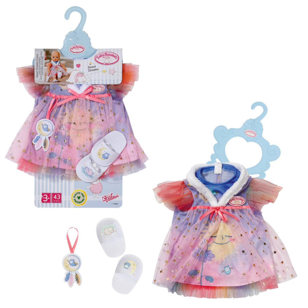 Baby Annabell Sweet Dreams Nachthemd 43cm, Puppennachthemd mit Plüschkragen, Hausschuhen und Traumfä