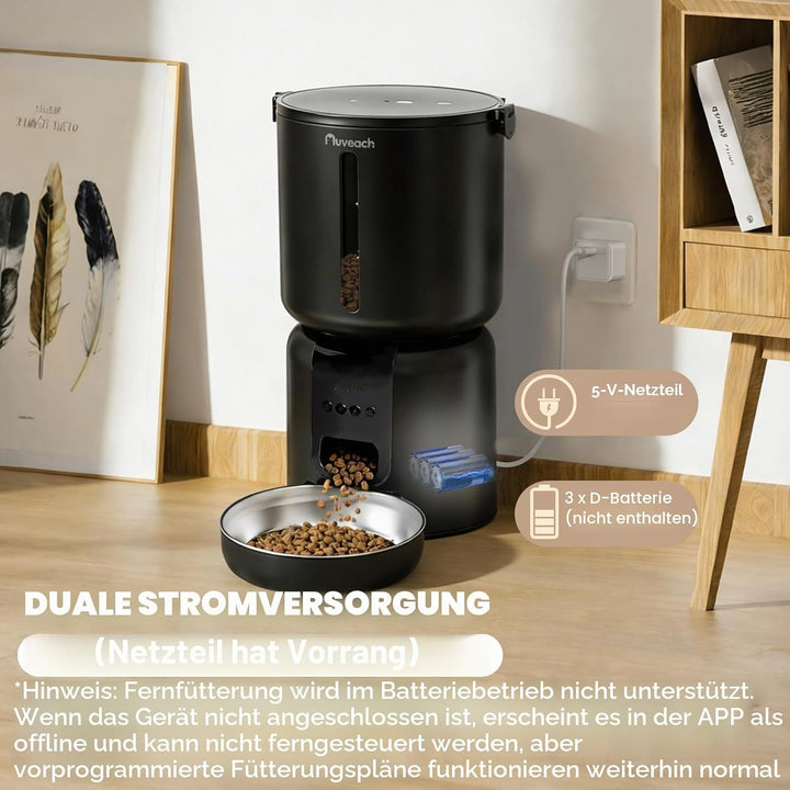 Auveach Futterautomat Katze und Katzenbrunnen Set - 4L 2.4G WiFi Futterspender mit Programmierbarem