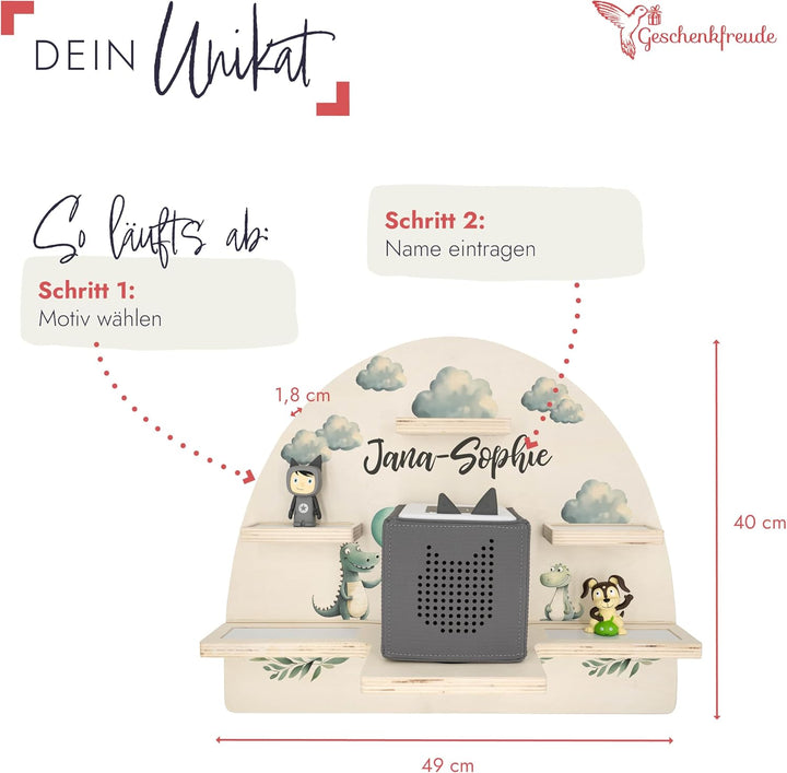 Geschenkfreude Personalisiertes Toniebox Regal für Kinderzimmer - Kinder Wandregal für Tonie Hörfigu