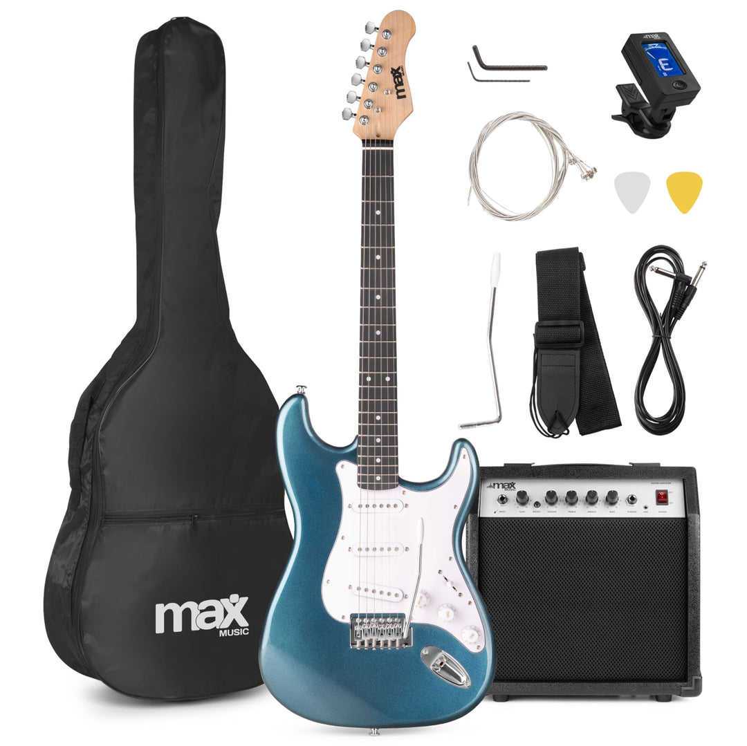 Max GigKit E Gitarre Set, E Guitar, Elektrogitarre mit Verstärker 40 Watt, Gitarrentasche, Plektrum,
