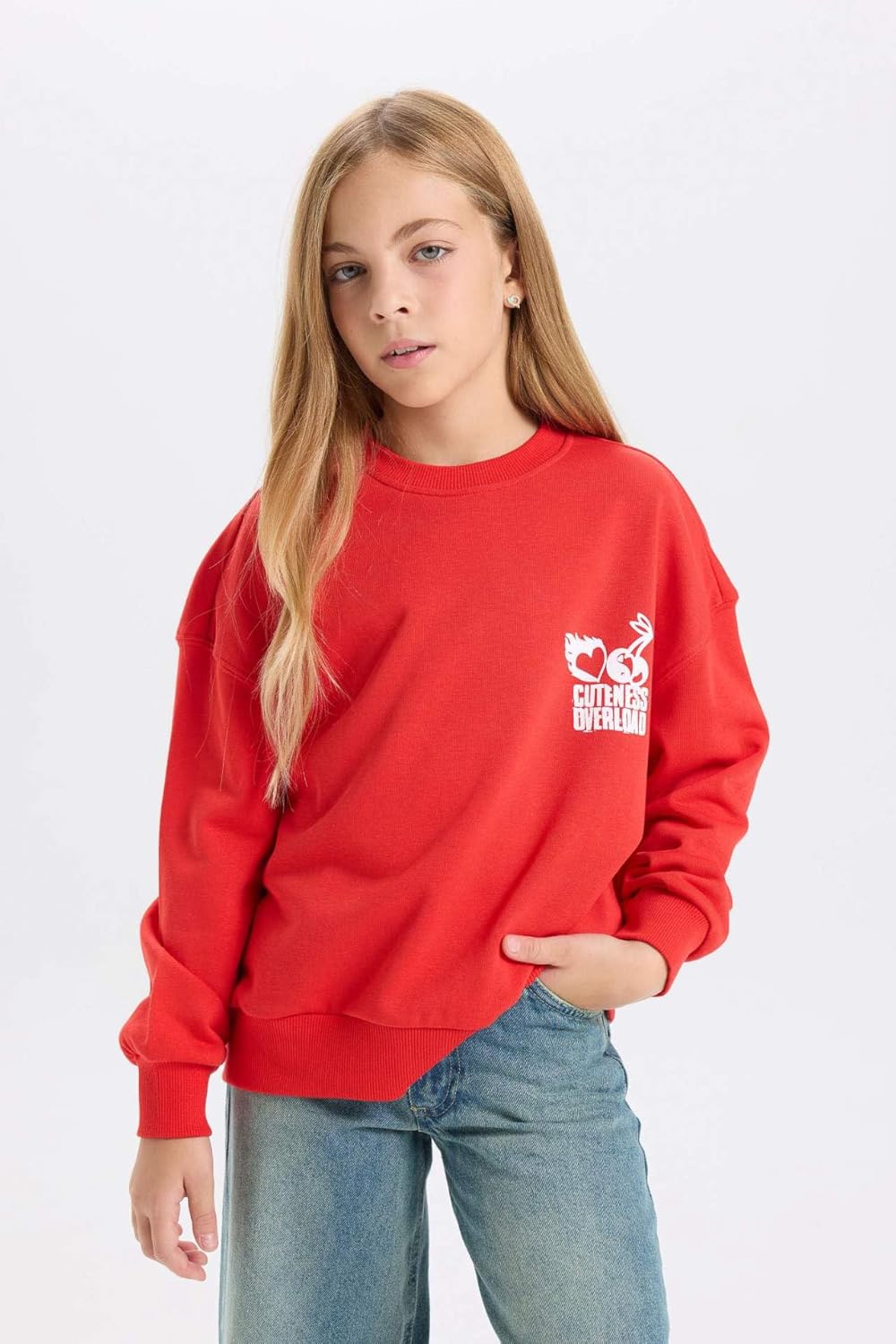 DeFacto Girl Regular Fit Langarm Gestricktes Kapuzen-Sweatshirt für Mädchen 13-14 Jahre Rot, 13-14 J