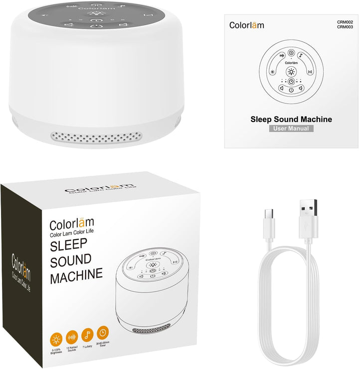 White Noise Machine Baby Einschlafhilfe Spieluhr 30 Klängen,Drahtlose Verbindung 5 Helligkeitsstufen
