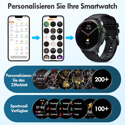 AVUMDA Smartwatch Herren Damen mit Telefonfunktion 1,43" AMOLED HD Touchscreen, Fitnessuhr IP68 Wass