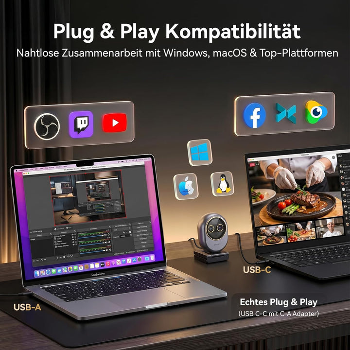 EMEET Piko Dual 4K Webcam mit Fernbedienung, Streaming Kamera mit Dual-Objektiv (Weitwinkel & Tele),