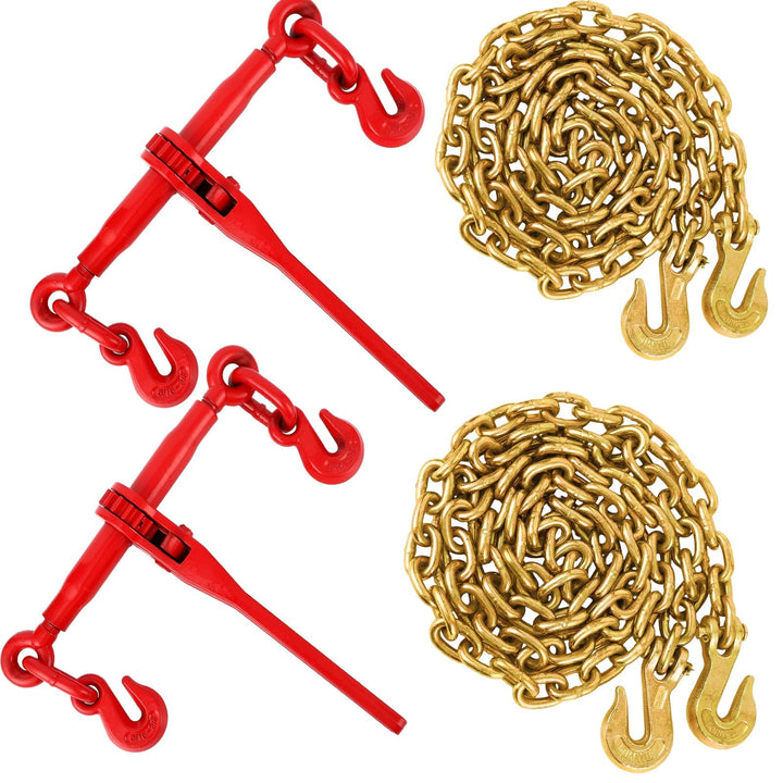 Kettenspanner-Set (3/8"-1/2"), 2 x 3 m (10 Fuss) 3/8"-Ketten und 2 Ratschenspanner,Ratschen-Kettenbi