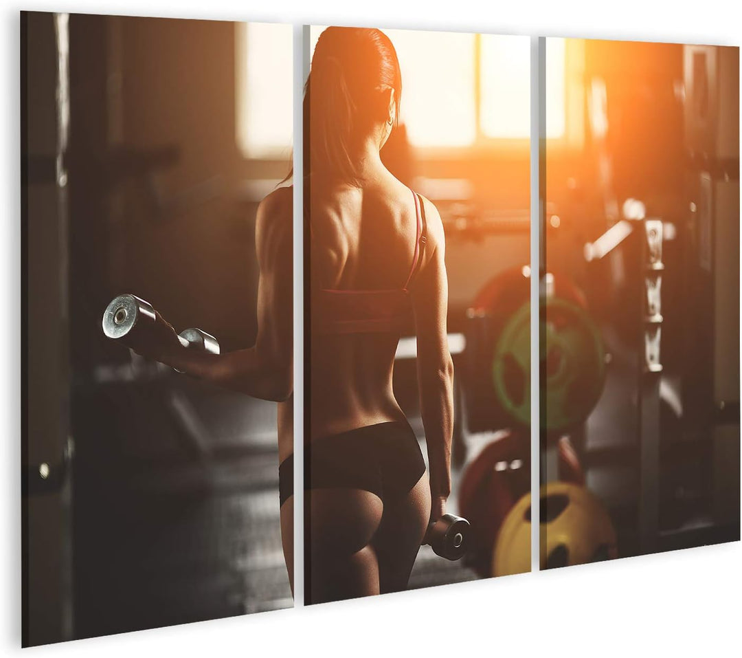 islandburner Bild auf Leinwand Gym Athletic Frau Muskeln Hanteln Brunette Sexy Fitness Girl Pink Spo